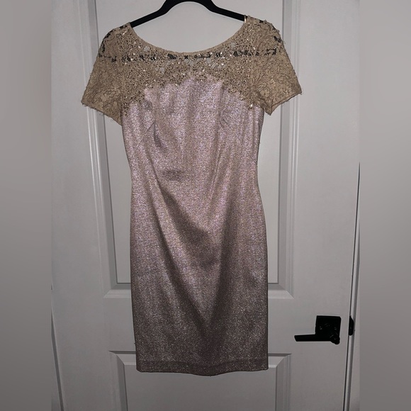 KAY UNGER MET JACQUARD COCKTAIL LACE EMBELLISHED DRESS // SIZE 2 - Picture 3 of 11